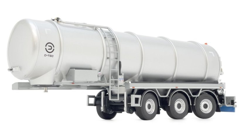 Model návěsu cisterny D Tec tank trailer stříbrný MarGe 132 přední pohled