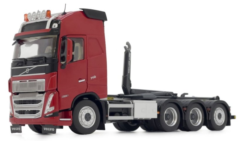 Model nosiče kontejnerů Volvo FH5 Meiller Červený 1 32 MarGe fukční hák pohled zleva