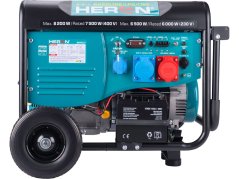 HERON elektrocentrála benzínová a plynová (LPG/NG) 17HP/8,2kW/10,2kVA (400V), 6,5kW (230V), elektrický start, dálkové ovládání, podvozek