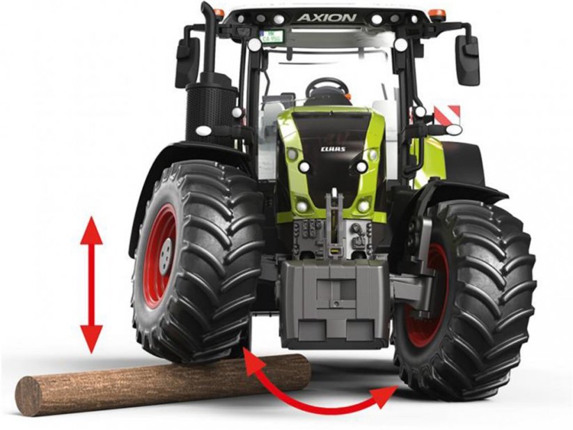 Model traktoru Claas Axion 950 wiking s detailní přední nápravou a zatáčecími koly