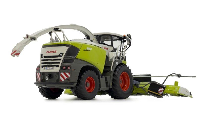 Model řezačky Claas Jaguar 990 s adapterem MarGen 1 32 se složeným adaptérem na kukuřici Orbis 900 pohled zezadu