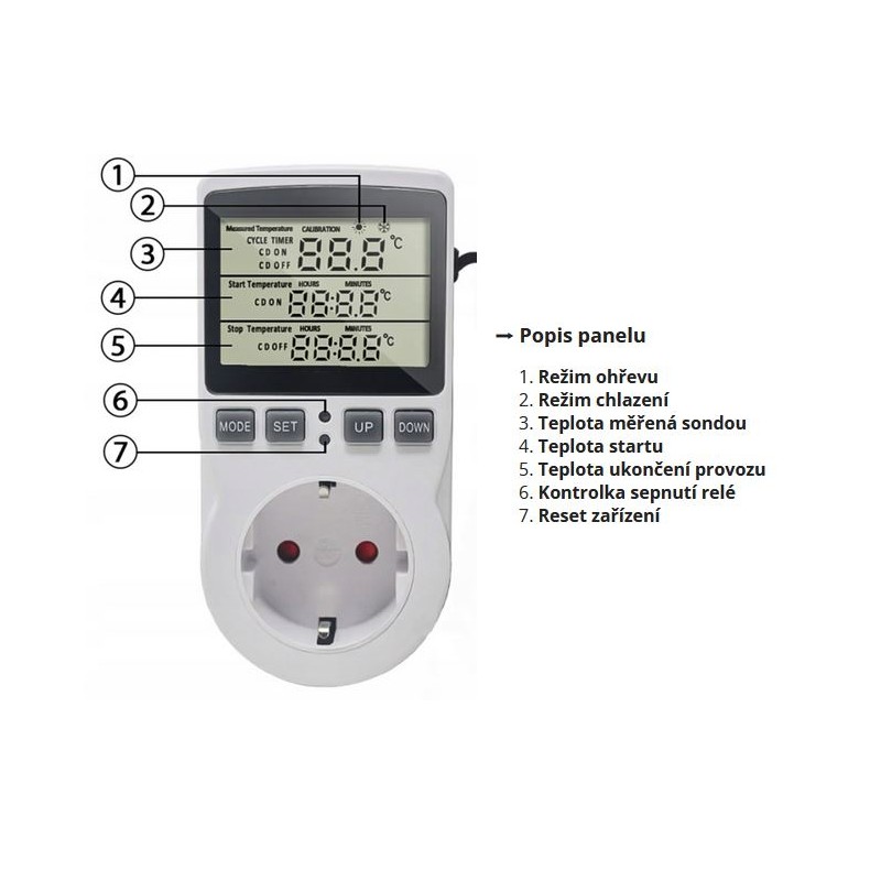 Zásuvkový termostat s čidlem a časovým spínačem