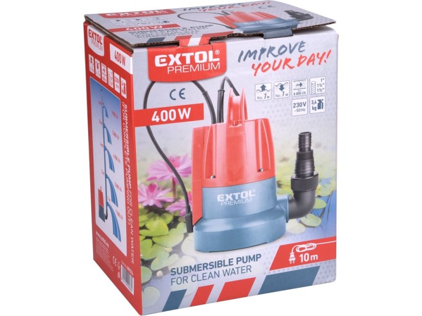 EXTOL PREMIUM čerpadlo ponorné, pro čerpání do sucha, 400W