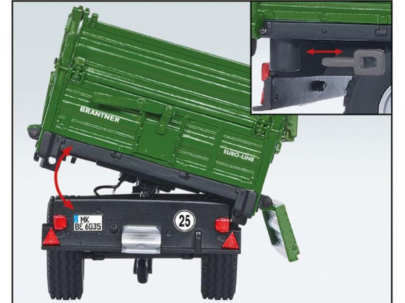 Model jednonápravového přívěsu Brantner E6035 Wiking třístranný sklápěč s vyklápěcími bočnicemi