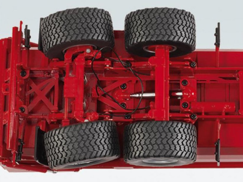 Model tandemového návěsu Krampe Big Body 650 wiking detailní provedení podvozku včetně natáčecí zadní nápravy